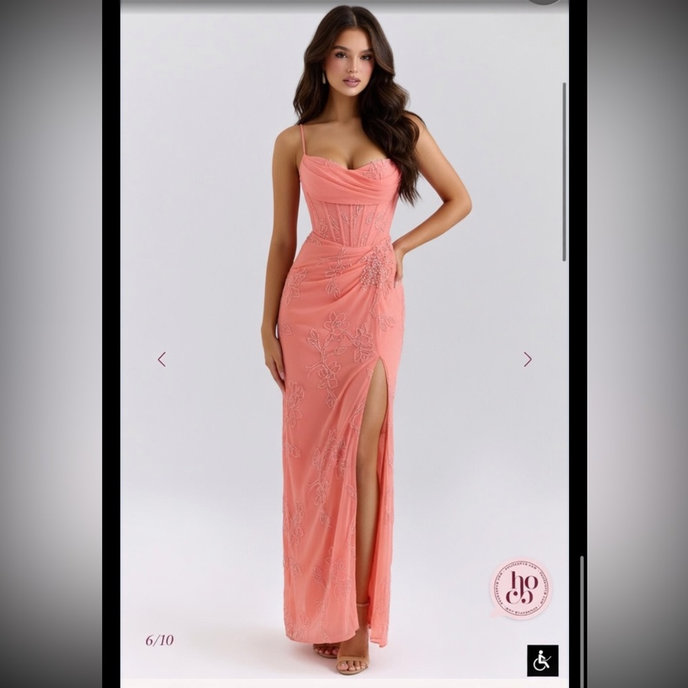HOUSE OF CB 'Carmella' Coral Embellished Hand Beaded Dress/XSmall (Plus) $299